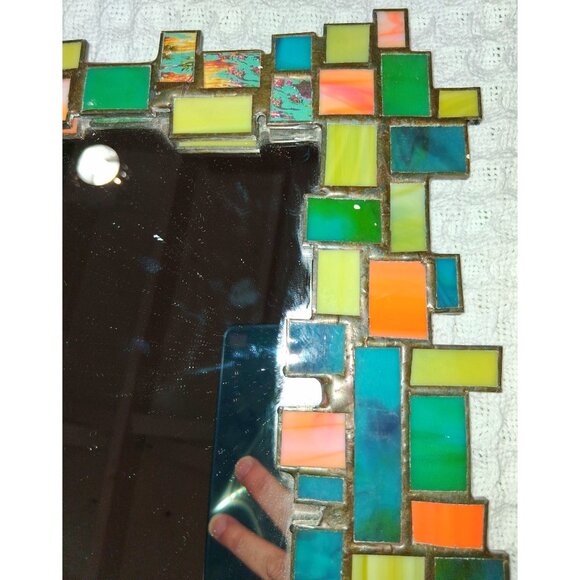 Handcrafted Stained Glass Mosaic Wall Mirror Mcm Handforged Atomic Retro - Picture 4 of 12